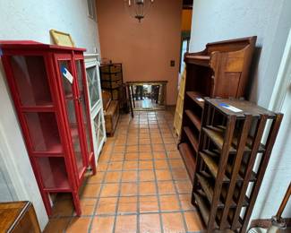 Bookshelves, Glass Front Cabinet, Gilded Mirror