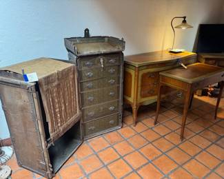 Antique Steamer Trunk, Painted Dresser & Vanity