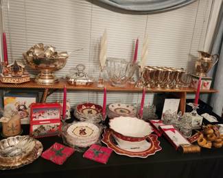 German Punch set & Goblets, Gorham punch bowl 
Villoroy & Bock Dishes, Bowl, Platter, and Candle holders
