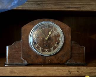 Garrard mantle clock, in walnut with Westminster chimes, key and pendulum included,