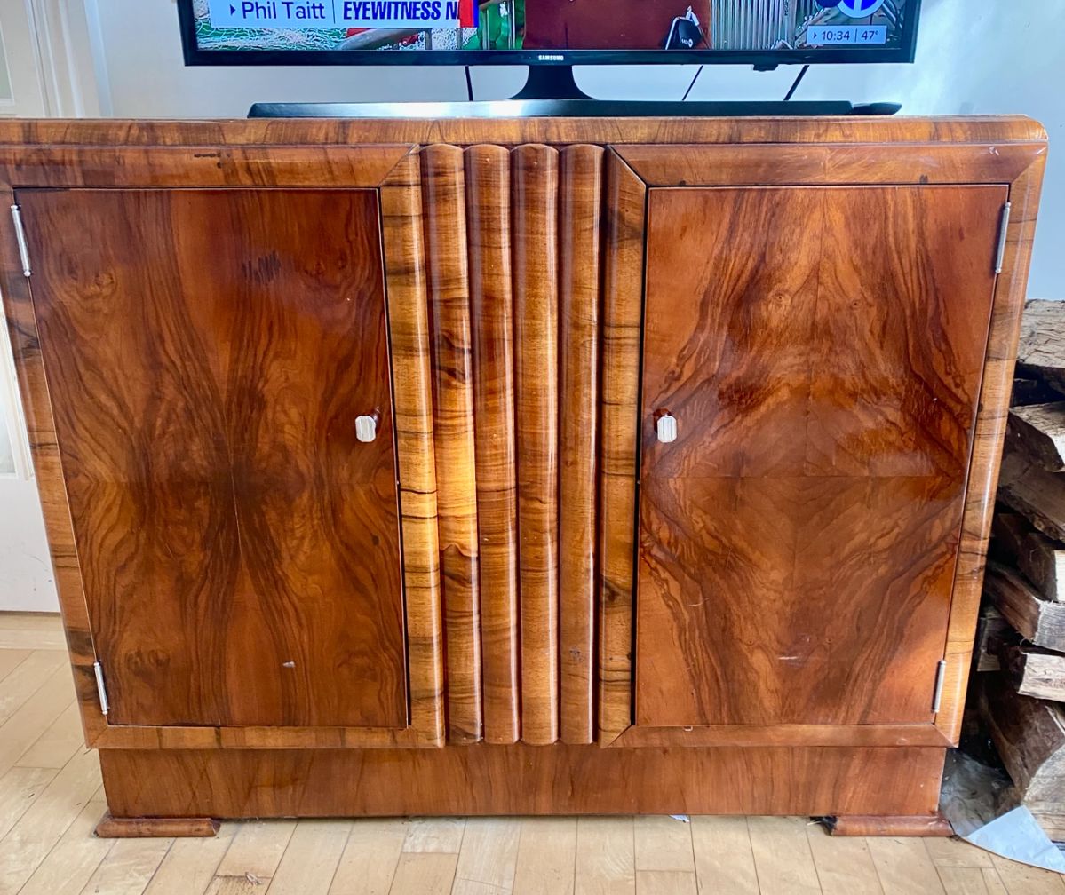 ART DECO BURL WOOD BUFFET / BAR 