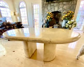 GOATSKIN FINISH DINING TABLE WITH LARGE EXTENDABLE LEAF