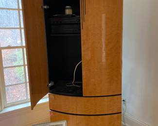 ITALIAN BURL WOOD FINISH, TALL ENTERTAINMENT CABINET