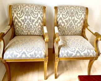 PAIR OF ORNATE UPHOLSTERED SIDE CHAIRS, ANTIQUE GOLD FINISH