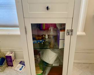POTTERY BARN TALL WHITE WOOD CABINET WITH GLASS INSERT DOOR