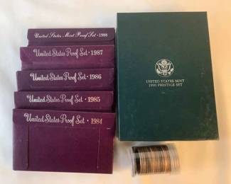 TN02 US Mint Prestige Set, 5 Proof Sets, Eisenhower Dollars One US Mint 1990 Prestige Set