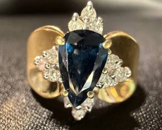 TN56 NAGL Certified 14k Yellow Gold, Pear Cut Sapphire And Diamond Ring, 1.22CTW Size 6.5 See certificate for more information