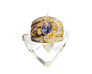 TN58 NAGL Certified 18k Yellow Gold, Tanzanite And Diamond Ring, 1.52CTW Size 5.5 See certificate for additional information