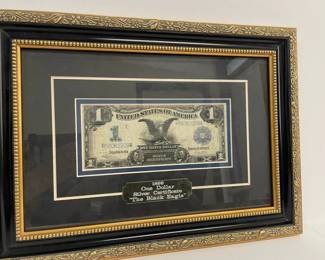TN31 Framed 1899 1$ Silver Certificate The Black EagleFrame measures 15"x11" Gilt wood frame, matted.