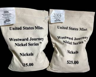 TN46 Two Mint Sealed $25 Nickel Bags 2006 Westwood Journey "Return to Monticello" Design (D); 2004"Peace Medal" Design (D)