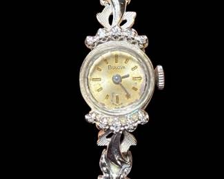 TN64 Bulova Ladies Vintage 14k White Gold Watch Bracelet
