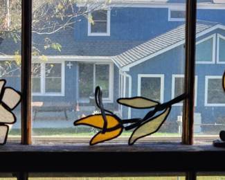 3 hand made leaded glass art pcs