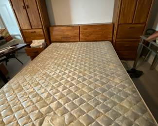 Queen Broyhill adjustable wall unit Bedroom Outfit with cabinets, drawers and headboard pull downs including mattress 
