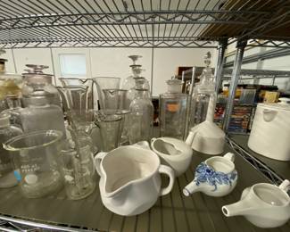 Graduates including conical, cylindrical, tumblers and measurement cups.  Invalid or sick feeders and cups