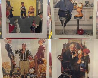 4 different Norman Rockwell/ Garfield posters each signed by Jim Davis 
