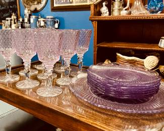Retro Country Mauve by Villeroy & Boch Set of 9 Claret Wine, 7  8” plates, a serving plate, small covered bowl, and 3-tier server 