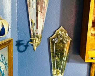 PAIR OF VENETIAN STYLE MIRRORED WALL CANDLE SCONCES