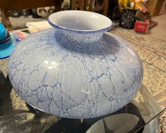 RARE Tarnowiec Hand Blown Heavy UFO Glass Round Vase Blue Poland