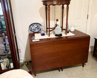 Antique Drop leaf table, Blue ware 