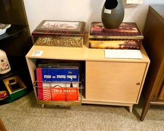 Mid Century Modern record cabinet, old records 