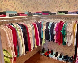 Huge bedroom filled with clothes, shoes, handbags, many are brand new with tags!