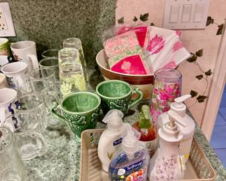 Kitchen plates, utensils, china sets, bowls, serving dishes, plastic containers, toaster over, new Cuisenart hand mixer, new coffee machine, and MORE!