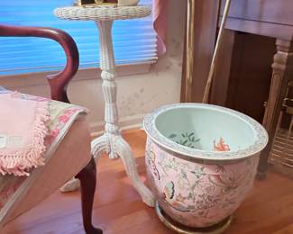 White wicker, large ceramic planter