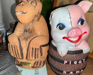 Piggy minus an ear... and coconut monkey 