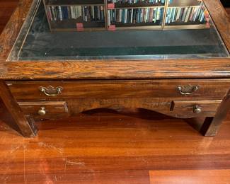 Coffee table with glass top for viewing