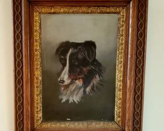 19thc Dog Oil painting