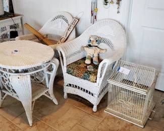 the other 2 antique wicker armchairs and wicker table