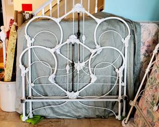  Large Antique Wrought Iron Bed Full size with Box Spring & Mattress.
