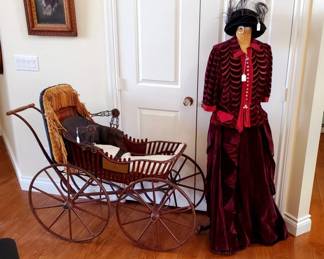 19thc Baby Buggy, Dress form with period Clothing