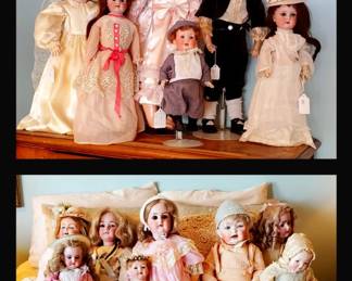 Lots of Antique Porcelain Dolls, from Small to Large