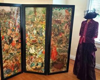 Incredible Antique Handmade Screen covered in Large & Small colorful Victorian paper Die Cuts