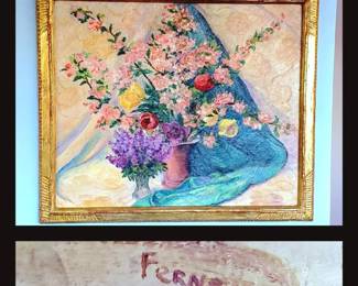 Large Vintage Oil Painting by Hortense Ferne 