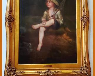 1900's Large Oil on canvas 51" x 38" portrait of Renaldo Baker by his mother Jeannett Miller Baker and former wife of Senator Frank R Baker.