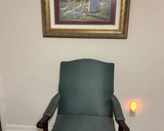 Arm chair; framed art