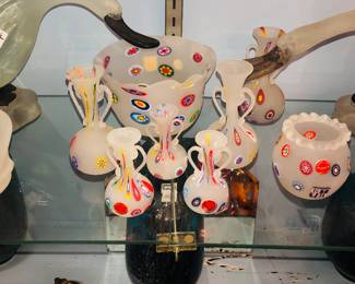 A selection of over 200 pieces of Vintage Venetian Murano Millefiori Murrine, Fratelli Toso etc. glass. Lamps, vases, bottles, animal figures etc.