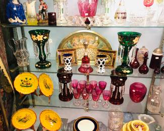Victorian-Bohemian glass lusters, cranberry glass etc