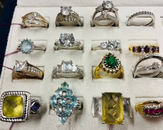 Sterling and gold gemstone rings.