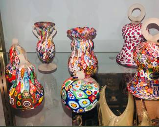 A selection of over 200 pieces of Vintage Venetian Murano Millefiori Murrine, Fratelli Toso etc. glass. Lamps, vases, bottles, animal figures etc.
