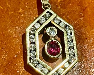 14k ruby diamond pendant.