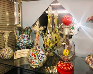 A selection of over 200 pieces of Vintage Venetian Murano Millefiori Murrine, Fratelli Toso etc. glass. Lamps, vases, bottles, animal figures etc.