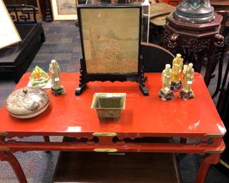 Fine lacquer & brass mounted table