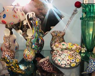 A selection of over 200 pieces of Vintage Venetian Murano Millefiori Murrine, Fratelli Toso etc. glass. Lamps, vases, bottles, animal figures etc.
