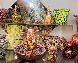 A selection of over 200 pieces of Vintage Venetian Murano Millefiori Murrine, Fratelli Toso etc. glass. Lamps, vases, bottles, animal figures etc.