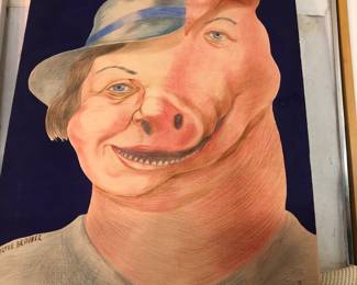 Victor Brauner signed Surrealist pig drawing