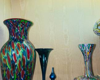 A selection of over 200 pieces of Vintage Venetian Murano Millefiori Murrine, Fratelli Toso etc. glass. Lamps, vases, bottles, animal figures etc.