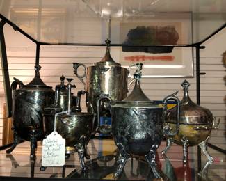 Victorian quadruple plate 7 piece set with rare dinner bell!